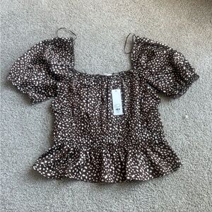 Francesca's Collections Brown Smocked Peplum Blouse